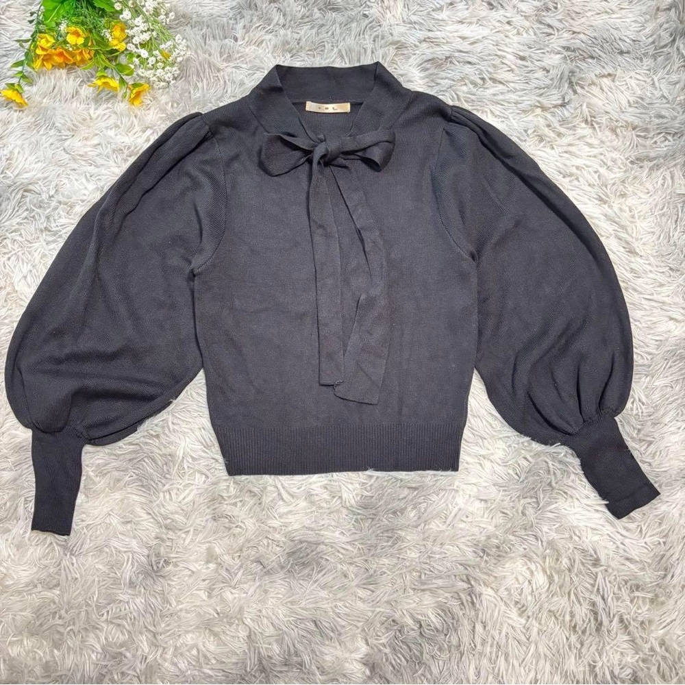 M's Excite Bowtie Knit Top [F] Black Balloon Sleeves
